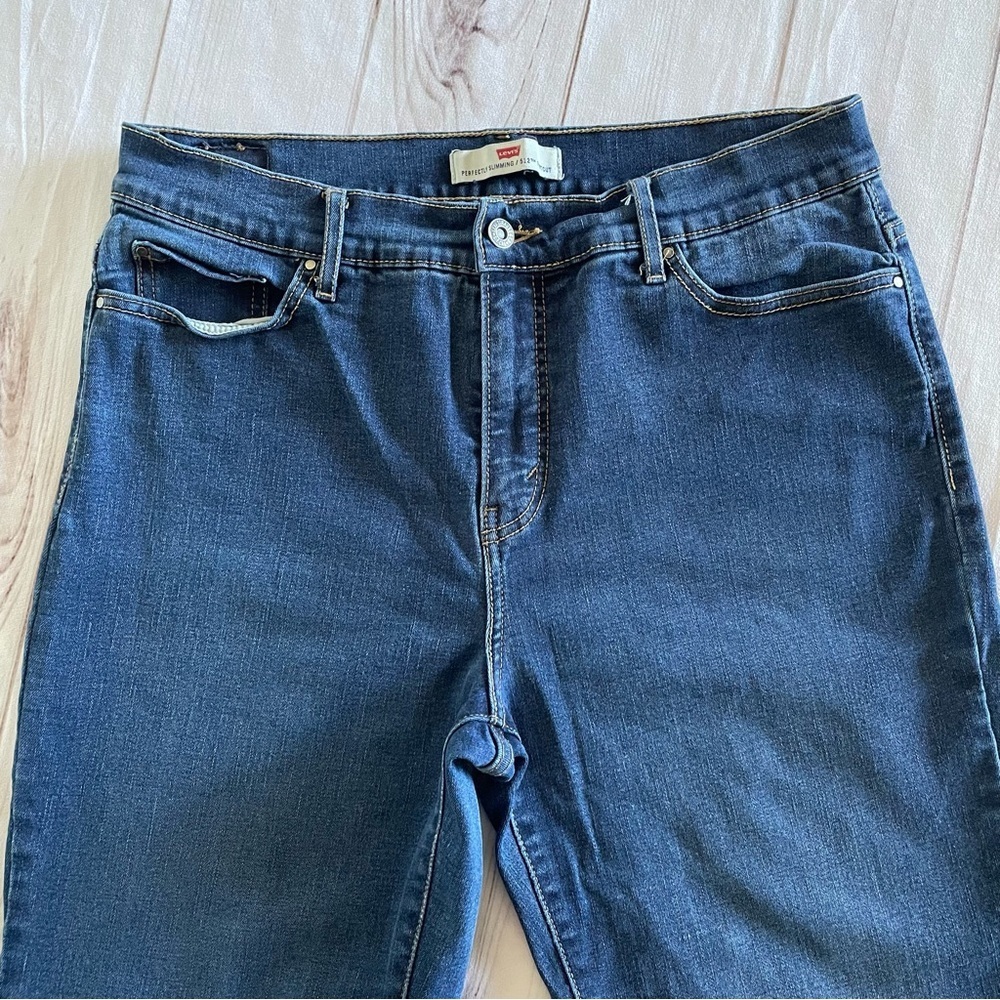 Levi’s Perfectly Slimming 512 Bootcut Jeans Women’s 14 R Blue Studded Coastal - Picture 2 of 14